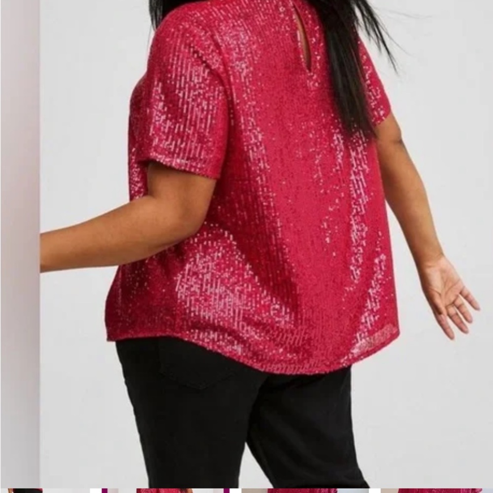 NWT Torrid Abbey hot pink short sleeve sequin top Size 3 3X 22-24 - Picture 2 of 9